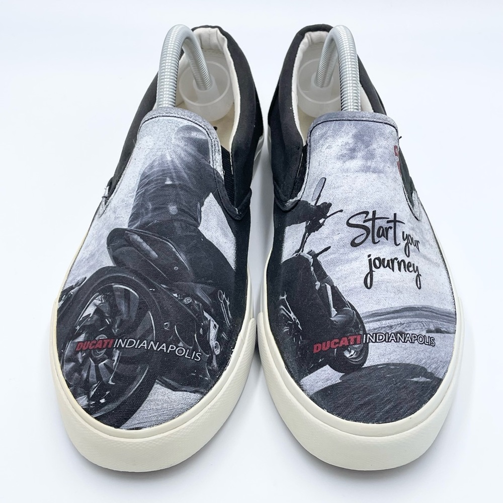 RARE Ducati Indianapolis Soul Kix Black Canvas Slip-On Shoes Men Sz 9.5